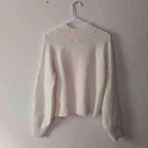 Pink rose fuzzy white knit sweater